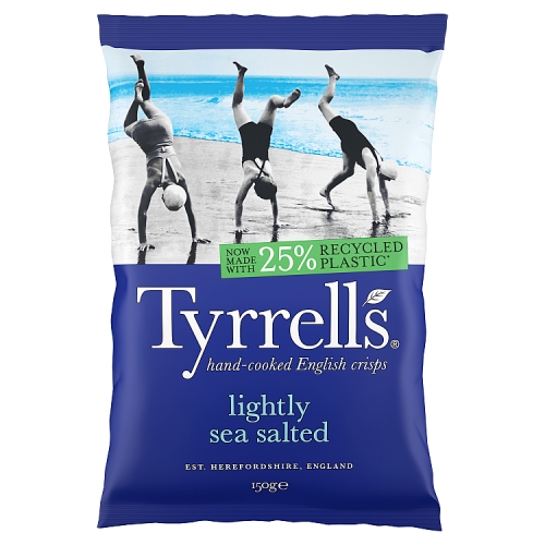 Tyrrells Lightly Sea Salted Crisps 150g pack shot