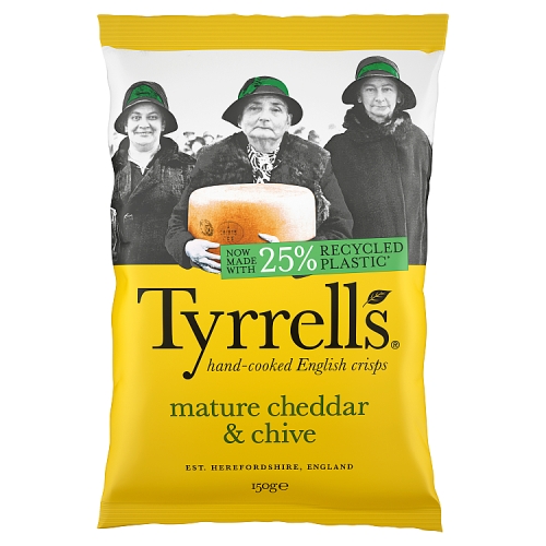 Tyrrells Cheddar & Chive Crisps 150g pack shot
