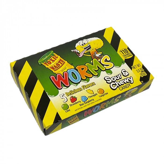 Toxic Waste Worms Sour & Chewy Candy Box 85g pack shot