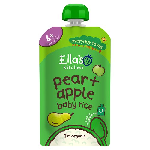 Ellas Kitchen Organic Pear Apple Baby Rice Pouch 4+ Months 120g pack shot