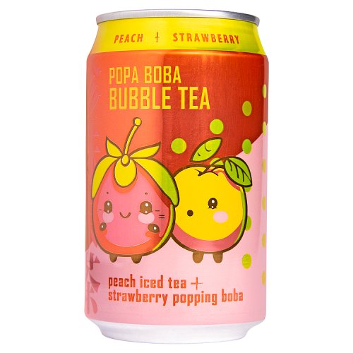 Popa Boba Peach & Strawberry Bubble Tea 320ml pack shot