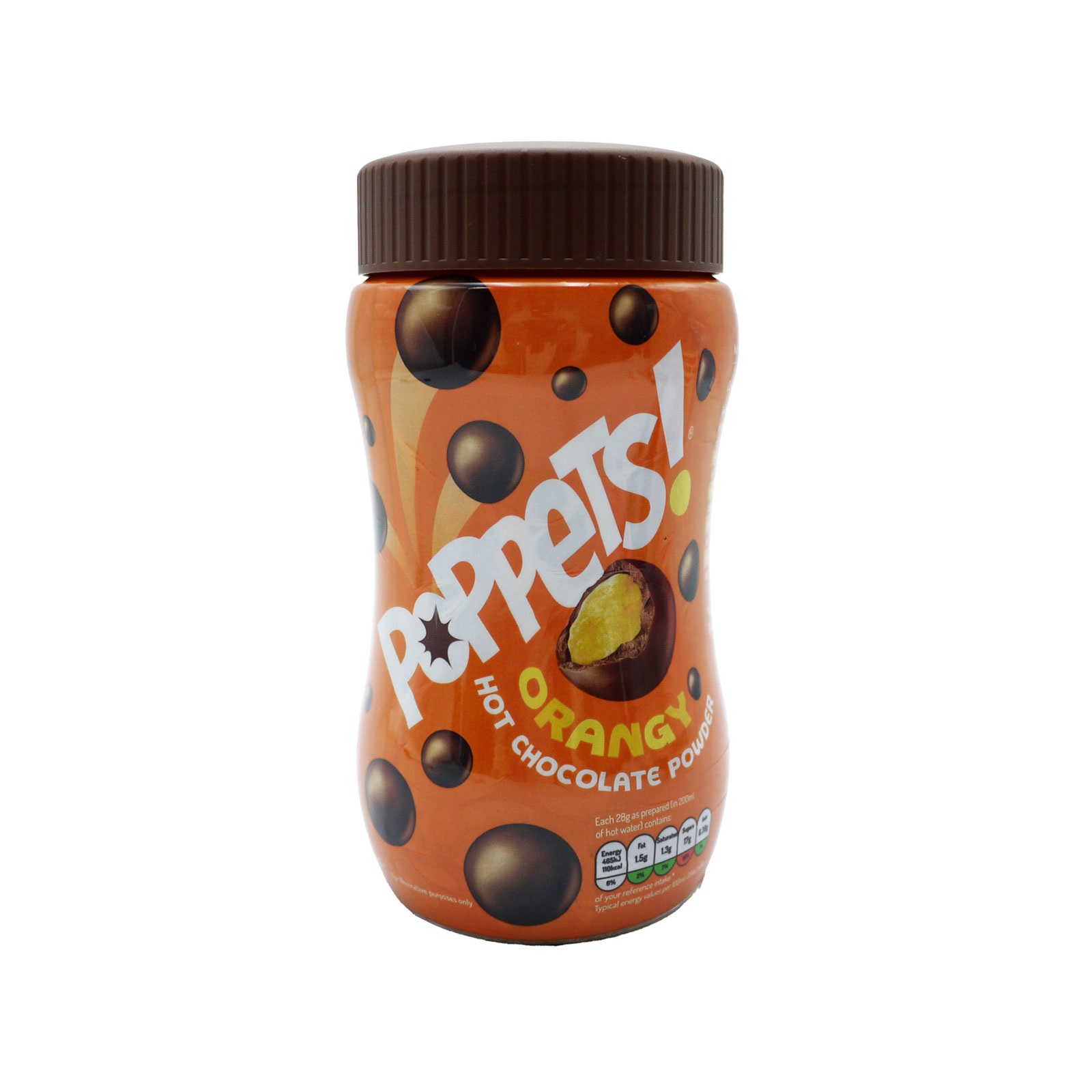 Poppets Hot Chocolate Powder Orange Tub 300g pack shot