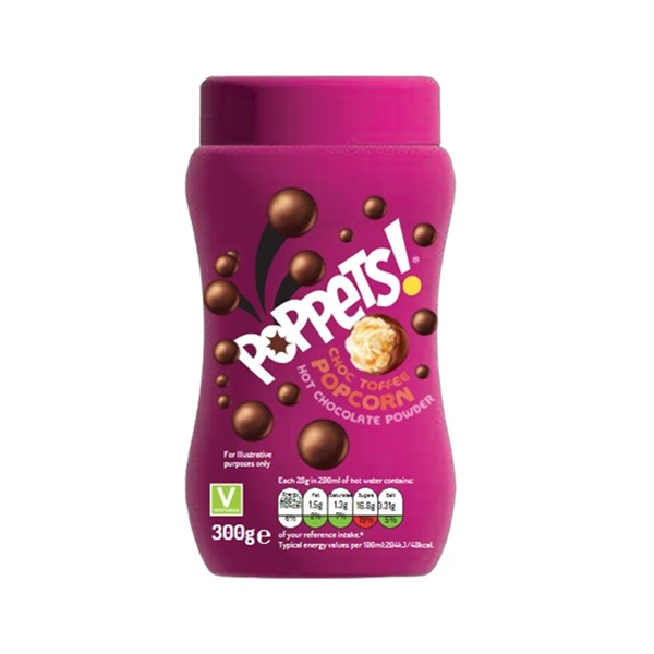 Poppets Hot Chocolate Powder Toffee Popcorn 300g pack shot