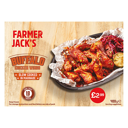 Farmer Jacks Buffalo Chicken Wings PM £2.99 400g pack shot