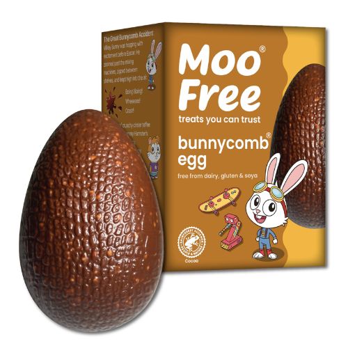 Moo Free Bunnycomb Easter Egg 85g pack shot