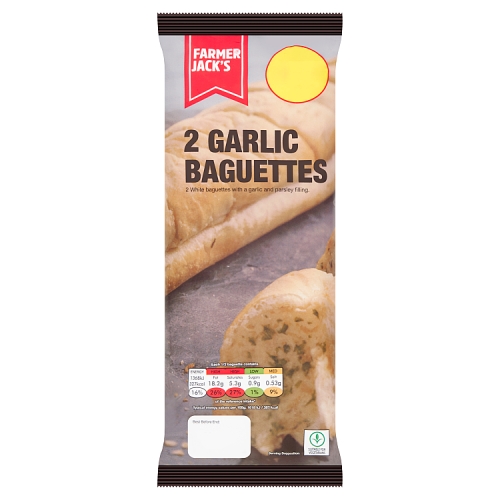 Farmer Jacks 2 Garlic Baguettes PM £1.49 338g pack shot