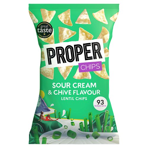 Proper Sour Cream & Chive Lentil Chips 85g pack shot