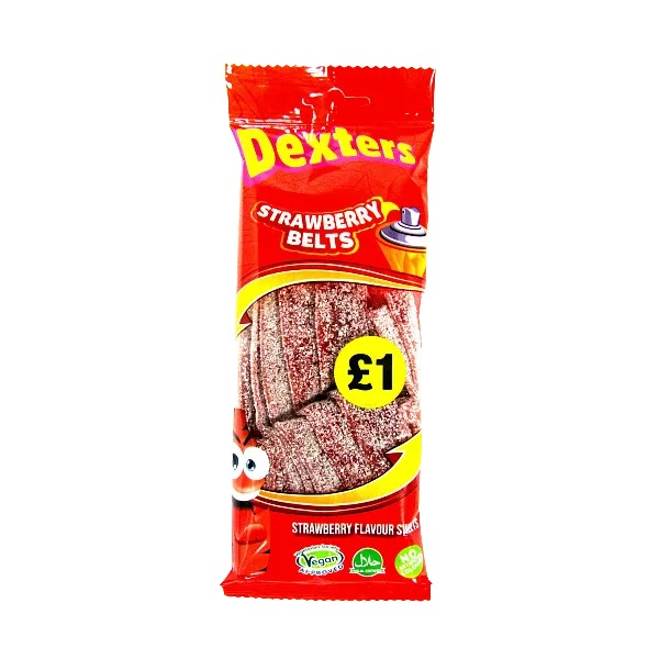 Dexters Strawberry Belts 160g PM £1 pack shot