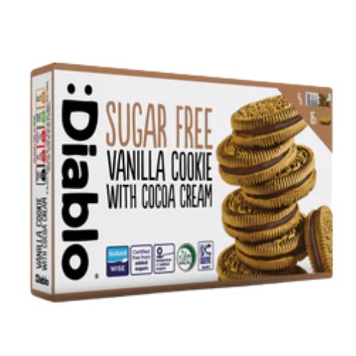 Diablo Vanilla Sandwich Cookies With Cocoa Cream SF 176g pack shot