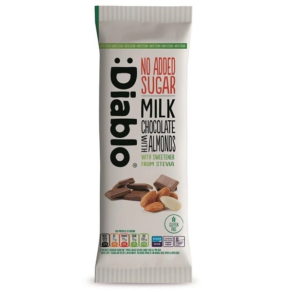 Diablo Stevia Milk Chocolate With Almonds NAS 75g pack shot