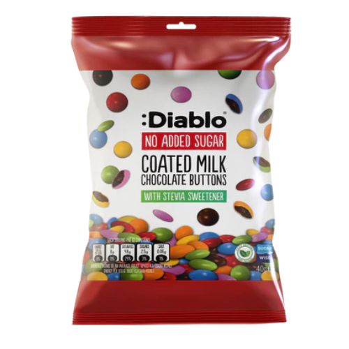 Diablo Coated Milk Chocolate Buttons (Stevia) NAS 40g pack shot