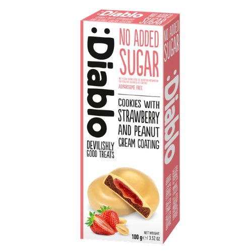 Diablo Cookies with Strawberry & Peanut Cream Coating 100g pack shot