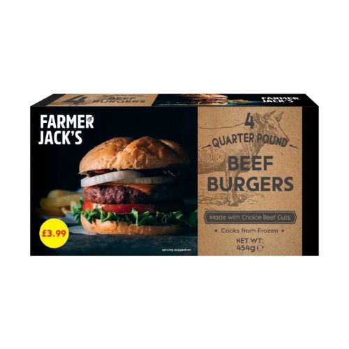 Farmer Jacks Quarter Pounder Beef Burger PM £3.99 454g pack shot