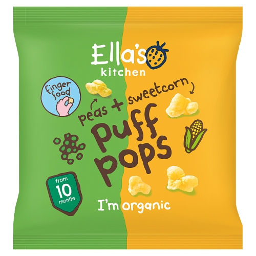 Ellas Kitchen Organic Puff Pops - Peas & Sweetcorn 10m+ 4pk (4 x 90g) pack shot