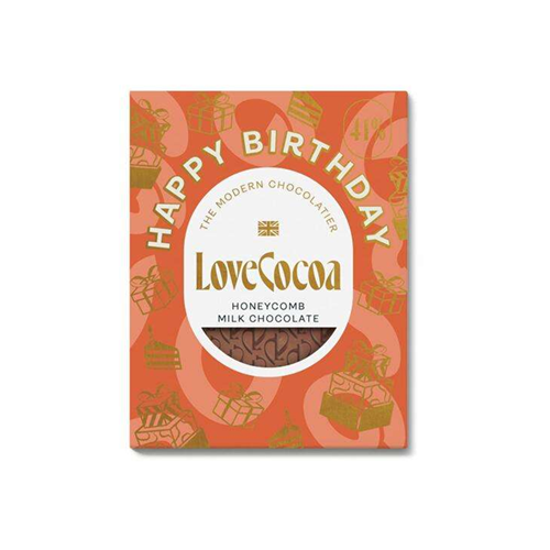 Love Cocoa Chocolate Bar Selection Honeycomb Happy Birthday 75g pack shot
