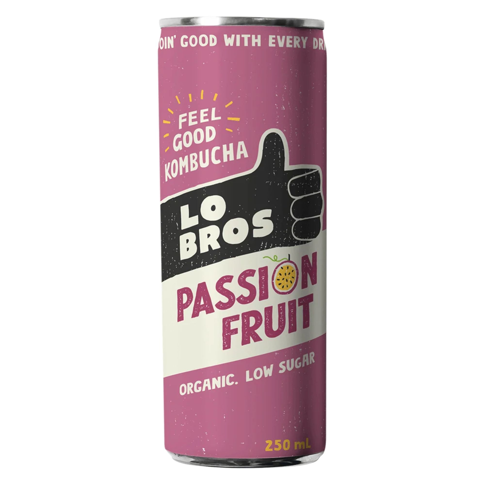 Lo Bros Passion Fruit Kombucha 250ml pack shot