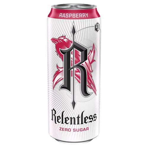 Relentless Energy Zero Raspberry 500ml PMP pack shot