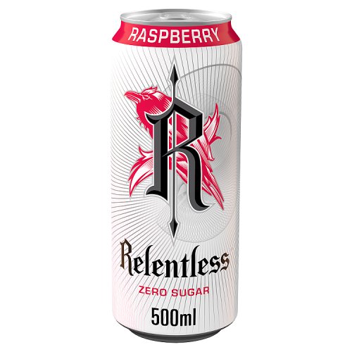 Relentless Energy Zero Raspberry 500ml pack shot