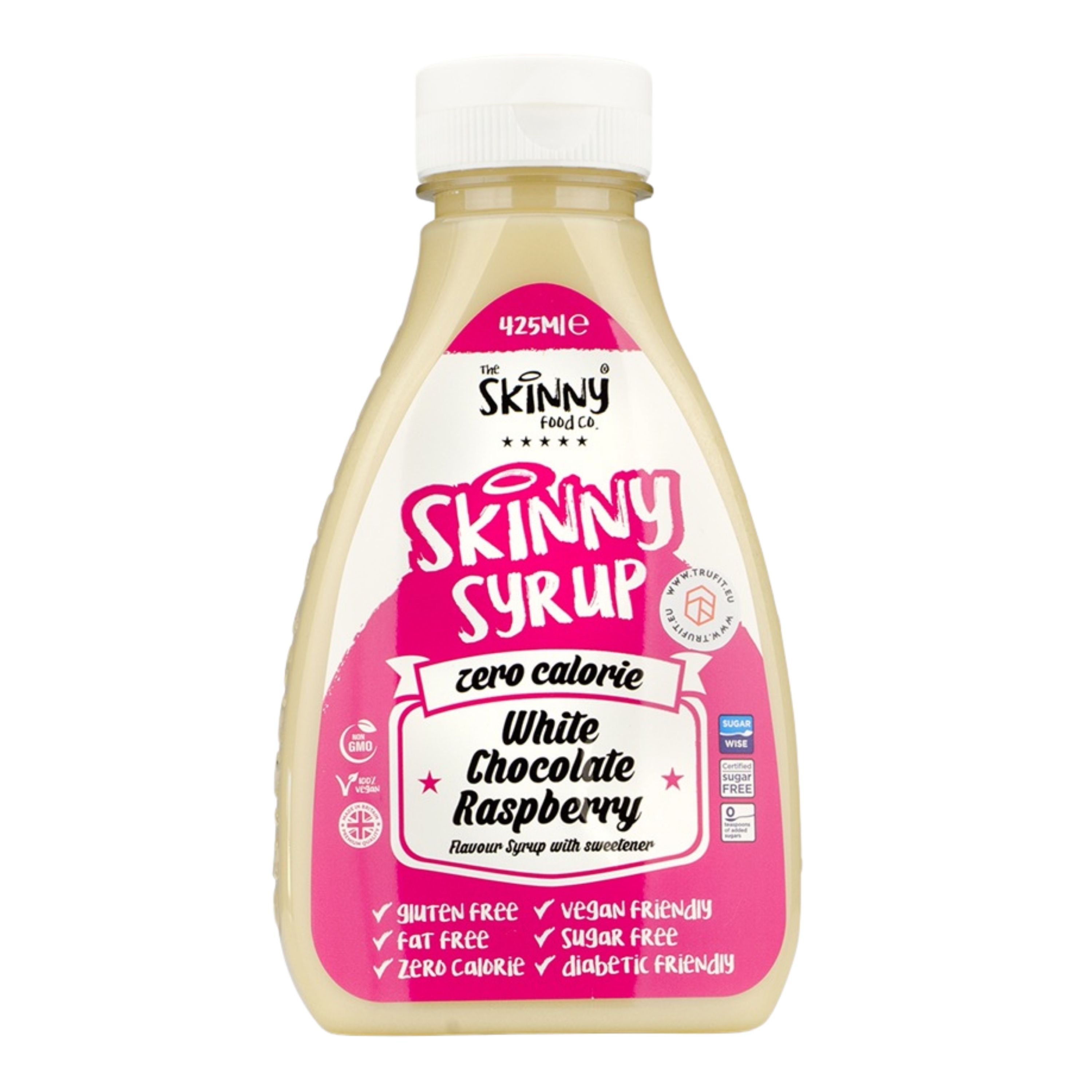 Skinny Food Zero Calorie White Chocolate Raspberry Syrup 425ml pack shot