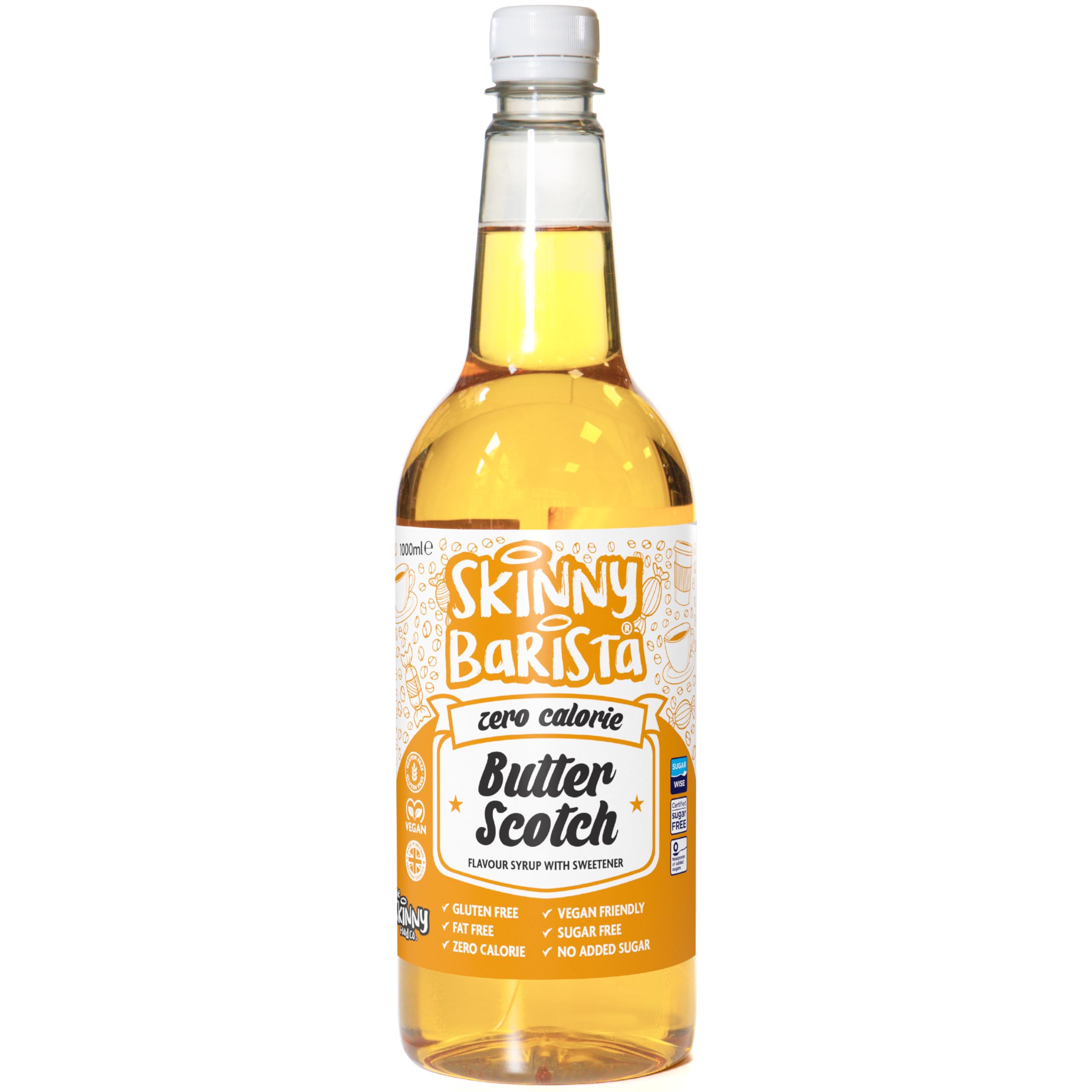 Skinny Food Zero Calorie Butterscotch Barista Coffee Syrup 1Ltr pack shot