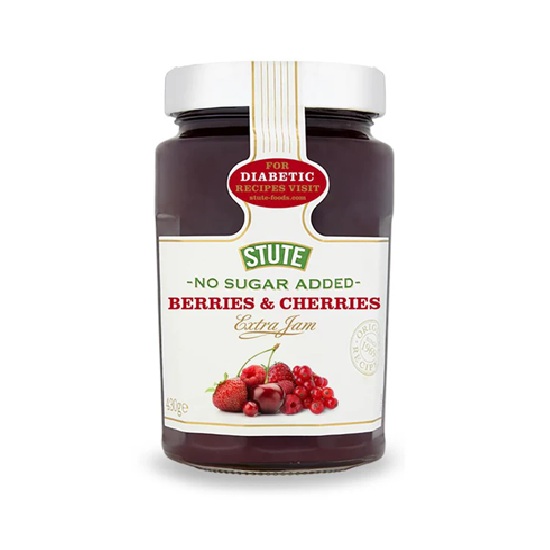 Stute No Sugar Added Berries & Cherries Jam 430g pack shot