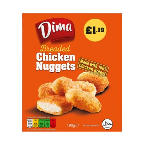 Dima Breaded Nuggets PM £1.19 190g pack shot