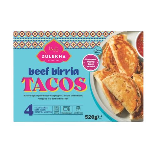 Zulekha Beef Birria Tacos 520g pack shot