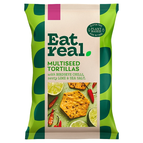 Eat Real Multiseed Tortilla Birdseye Chilli Lime & Sea Salt Chips 160g pack shot