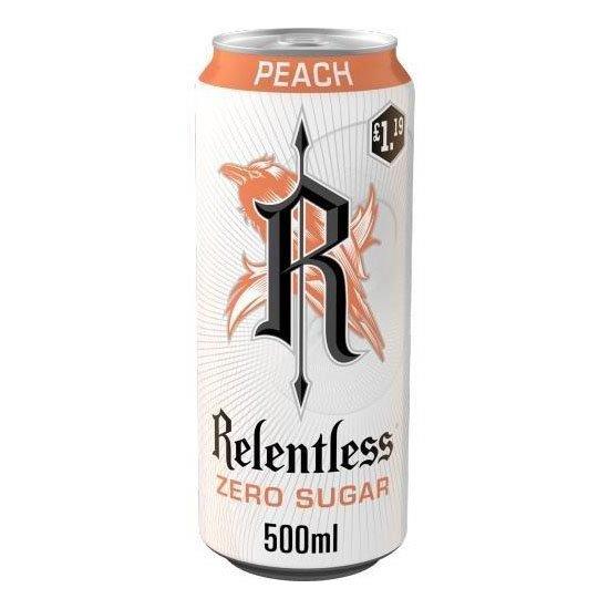 Relentless Energy Zero Peach 500ml PMP pack shot