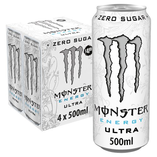 Monster Energy Ultra Zero White 500ml 4pk (4 x 500ml) PMP pack shot