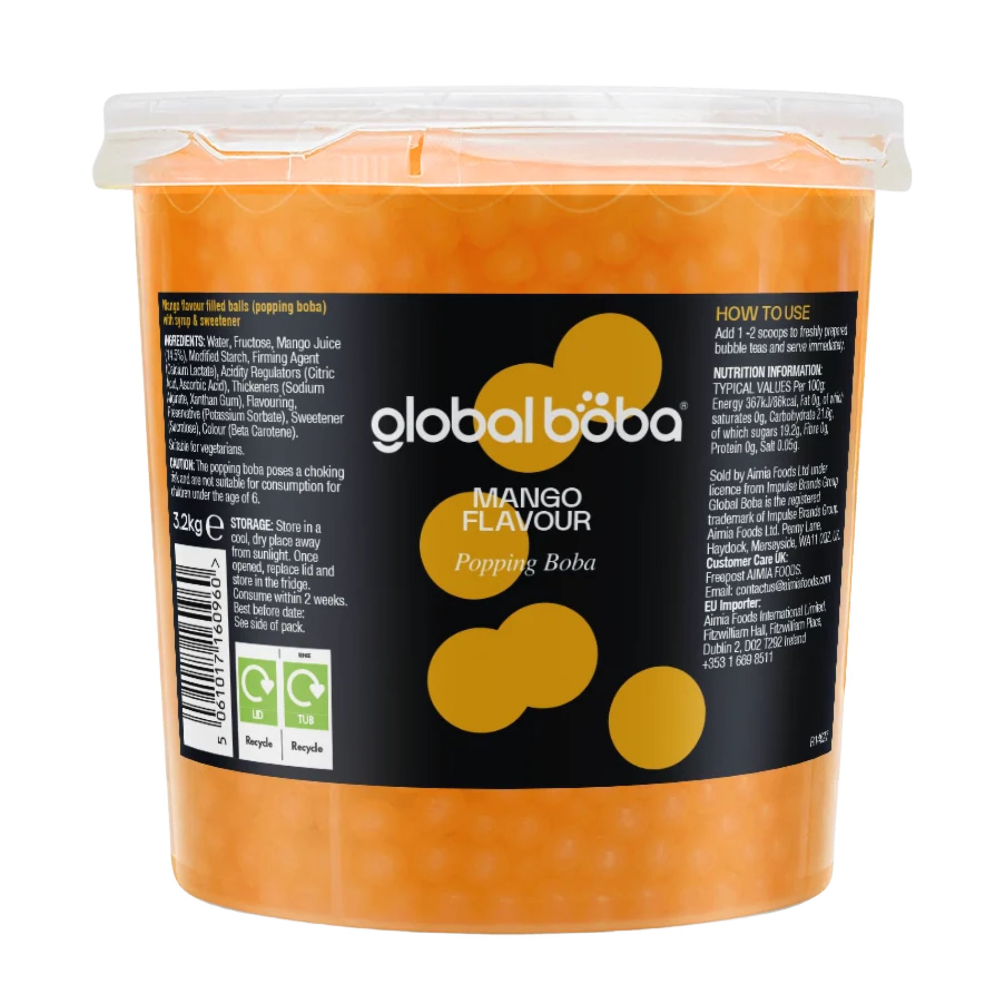 Global Boba Mango Popping Boba 3.2kg pack shot