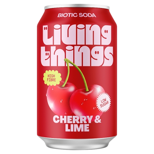 Living Things Cherry & Lime Biotic Soda 330ml pack shot