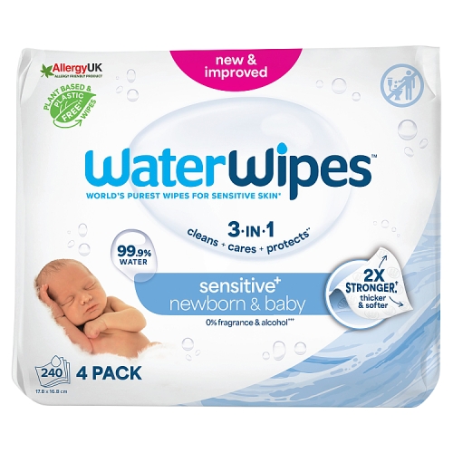 Waterwipes Sensitive Newborn Biodegradable Baby Wipes Roll 4s (4 x 60 Sheets) pack shot