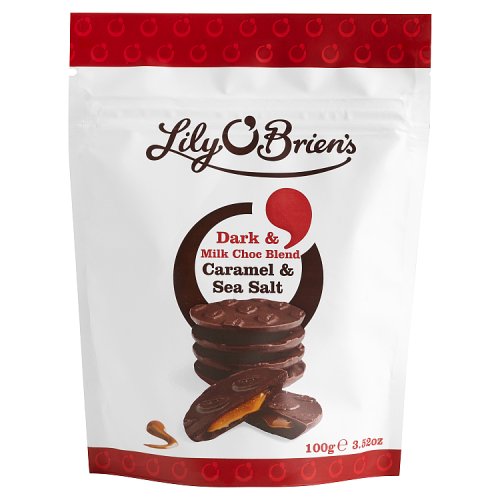 Lily O Briens Dark & Milk Caramel Sea Salt Bag 100g pack shot