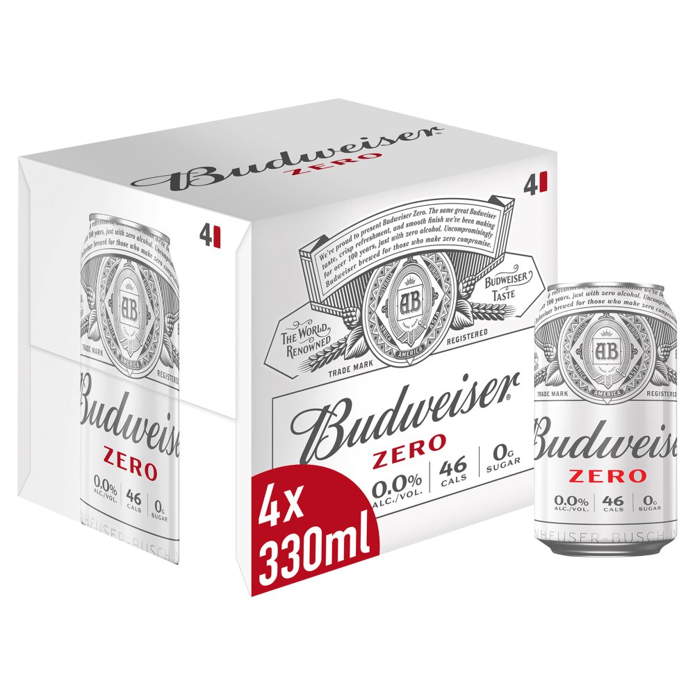 Budweiser 0% Alcohol 4pk (4 x 330ml) pack shot