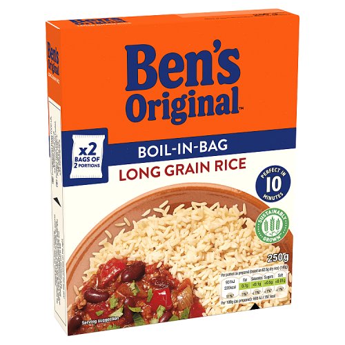 Bens Original Long Grain Boil In Bag Rice 250g pack shot