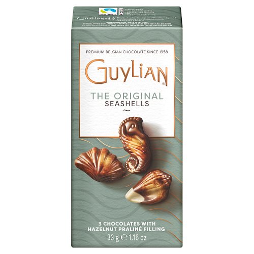 Guylian The Original Seashells 3 Chocolates with Hazelnut Praline Filling 33g pack shot
