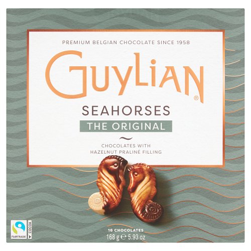 Guylian Fairtrade Seahorses The Original 16 Chocolates with Hazelnut Praliné Filling 168g pack shot