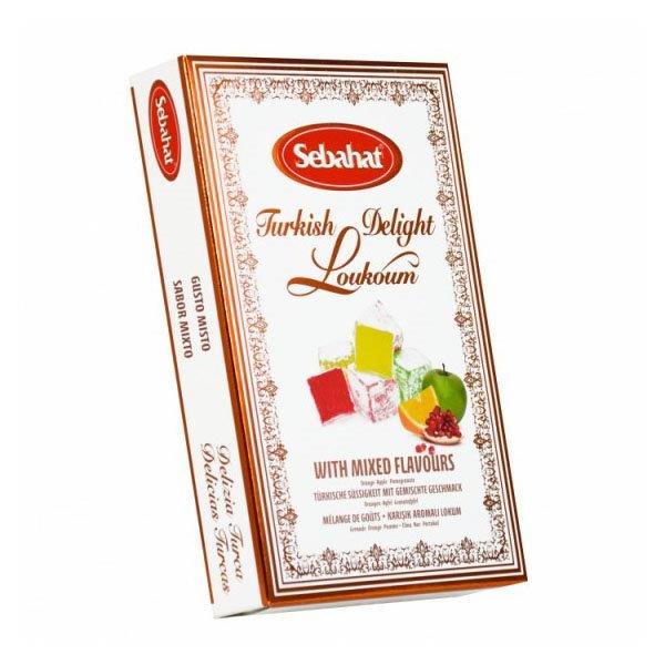 Sebahat Mixed Turkish Delight In Gift Box Orange, Apple & Pomegranate 200g pack shot