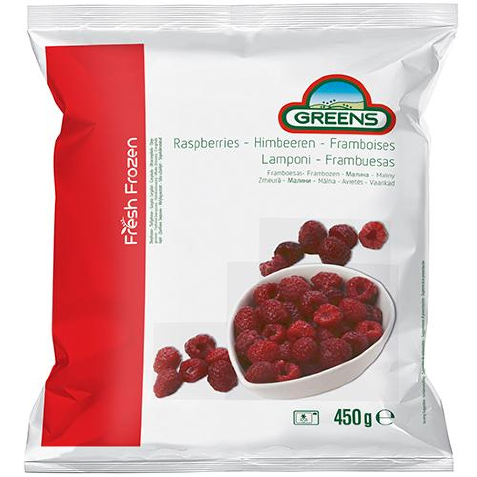 Greens Raspberries 1kg pack shot