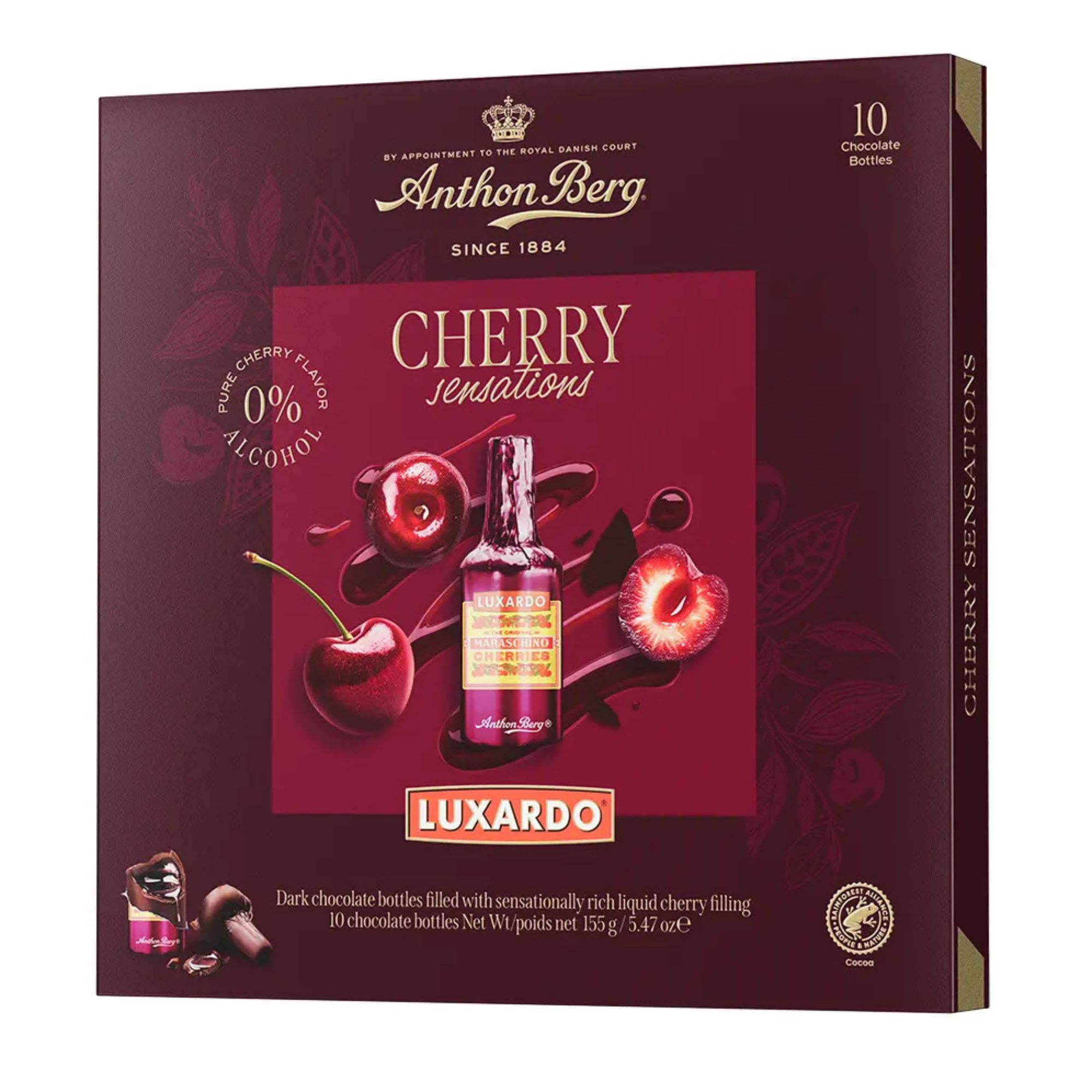 Anthon Berg Luxardo Sensations Dark Chocolate Bottles Cherry 155g pack shot