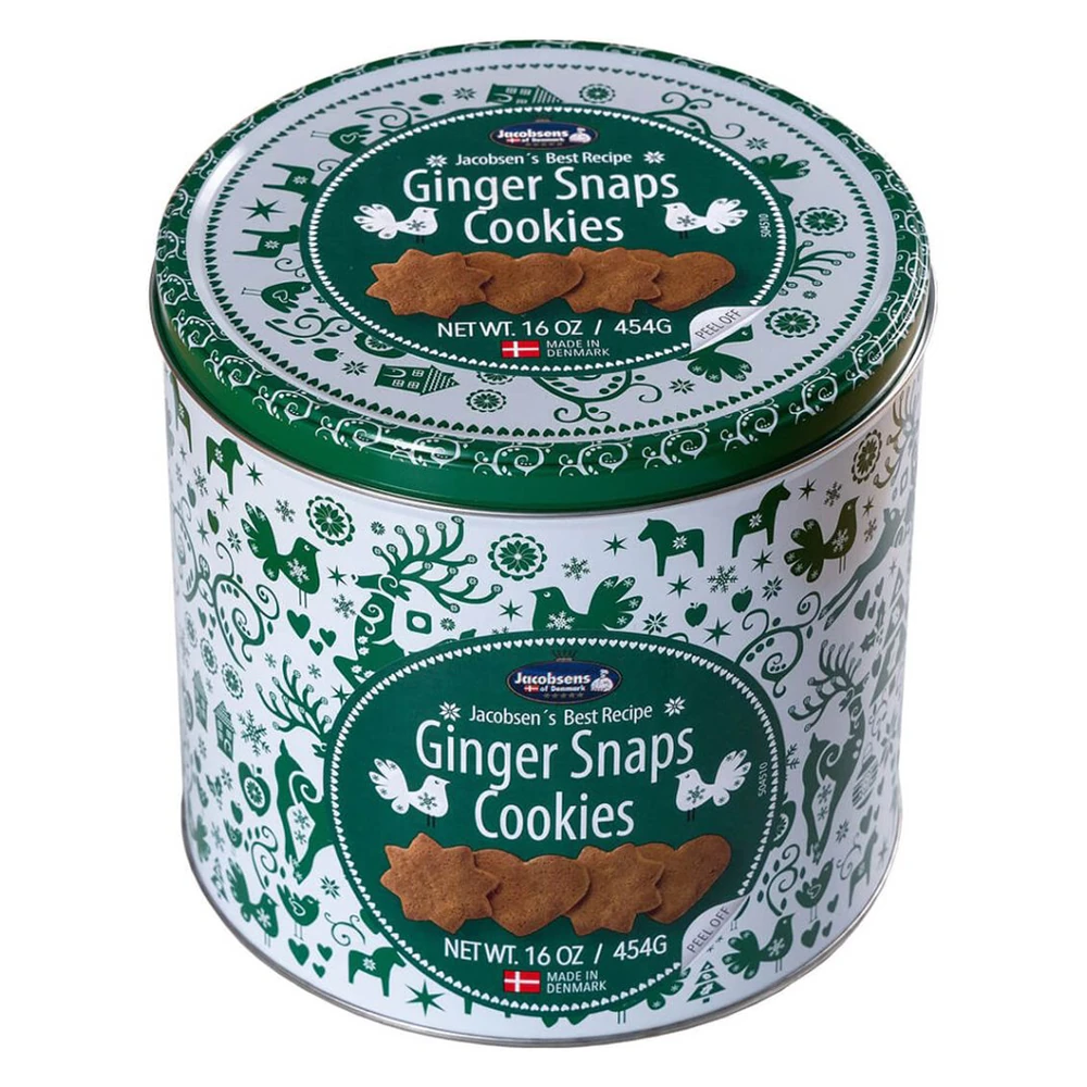 Jacobsens Ginger Snap Cookies Tin 454g pack shot