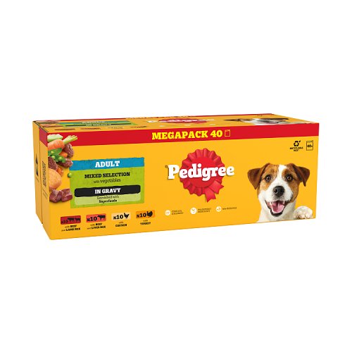 Pedigree Dog Pouches Mixed Selection In Gravy 40pk (40 x 100g) pack shot