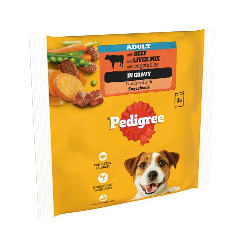 Pedigree Dog Pouches With Beef And Vegetable In Gravy 3pk (3 x 100g) pack shot