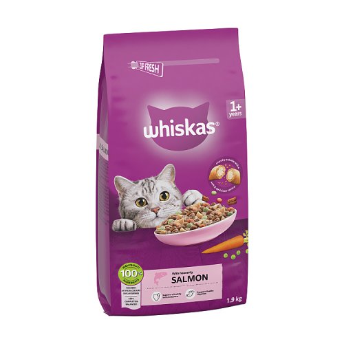 Whiskas 1+ Cat Complete Dry & Salmon 1.9kg pack shot