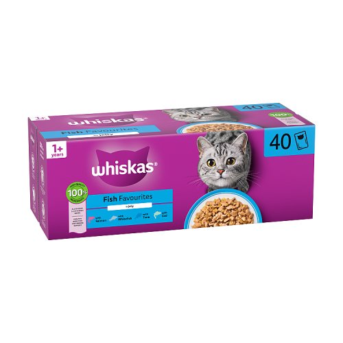 Whiskas 1+ Cat Pouches Fish Favourites in Jelly (40 x 85g) 3.4kg pack shot