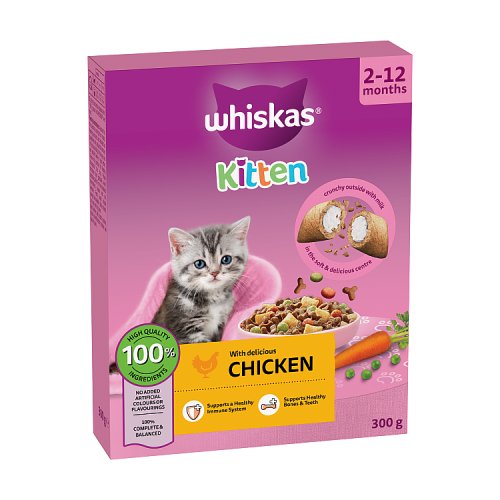 Whiskas Kitten Chicken Dry Cat Food 300g pack shot