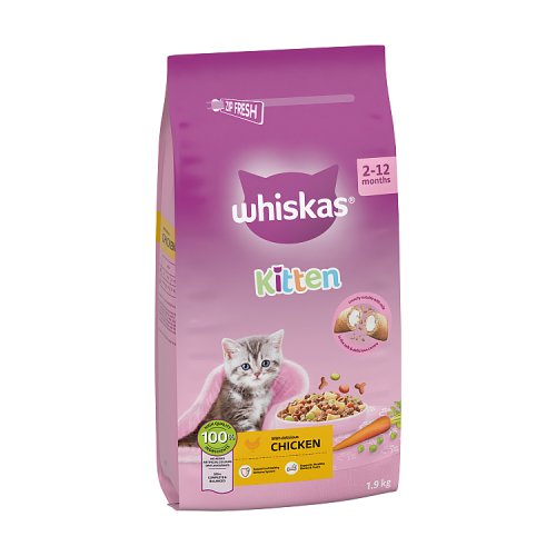 Whiskas 2-12Mths Cat Complete Dry With Chicken Purraside 1.9kg pack shot