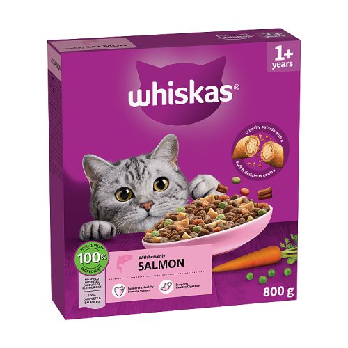 Whiskas 1+ Cat Complete Dry With Salmon 800g pack shot
