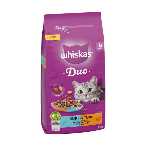 Whiskas 1+ Cat Duo Dry Surf & Turf 1.9kg pack shot